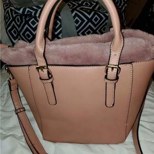 Chic Pink Satchel with Structured Design and Metallic Hardware